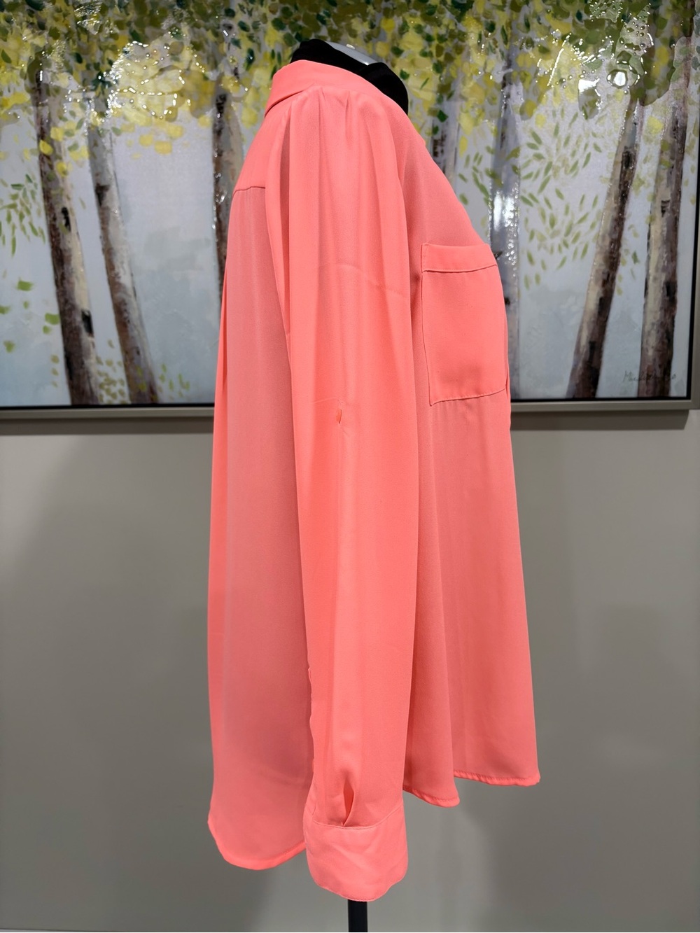 Apt. 9 Neon Peach Button-Up Blouse with Roll-tab Sleeves - Picture 5 of 13